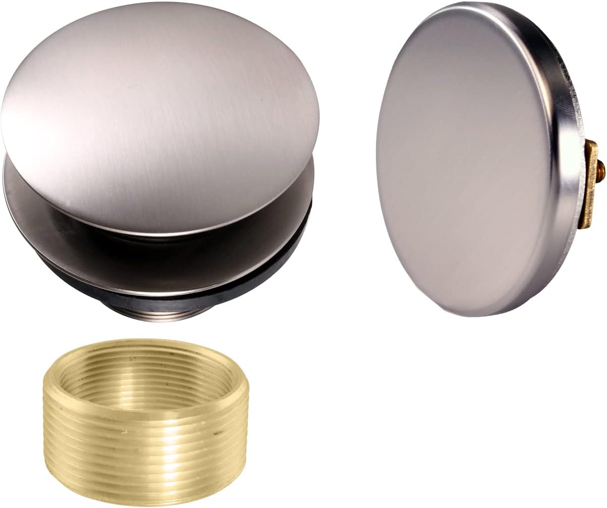 Westbrass A98HRK-20 Universal Fine or Coarse Thread Tip-Toe Bathtub Drain Trim with Illusionary No-Hole Faceplate and Adaptor Bushing, Stainless Steel