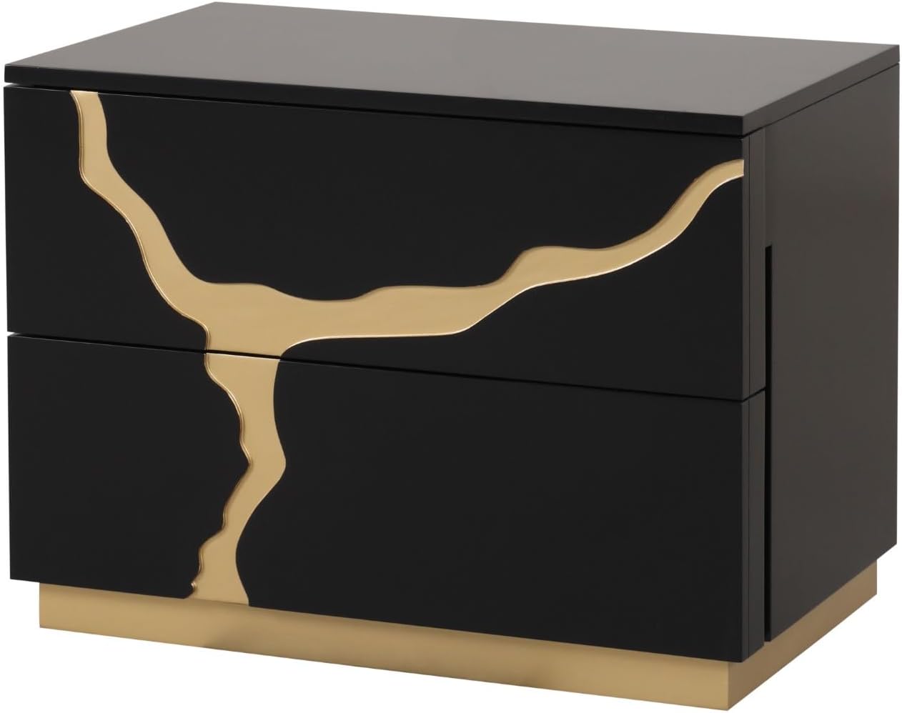 MASARA Contemporary 4-Piece Queen Bedroom Set, Black with Gold Pattern, Felt-Lined Drawers