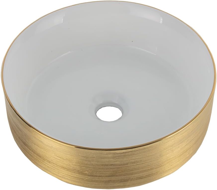 Strictly Sinks Round Gold Ceramic Luxury Vessel Sink - Modern Ceramic Countertop Bathroom Sink – Easy to Install Above Counter Luxurious Bathroom Vessel Sink