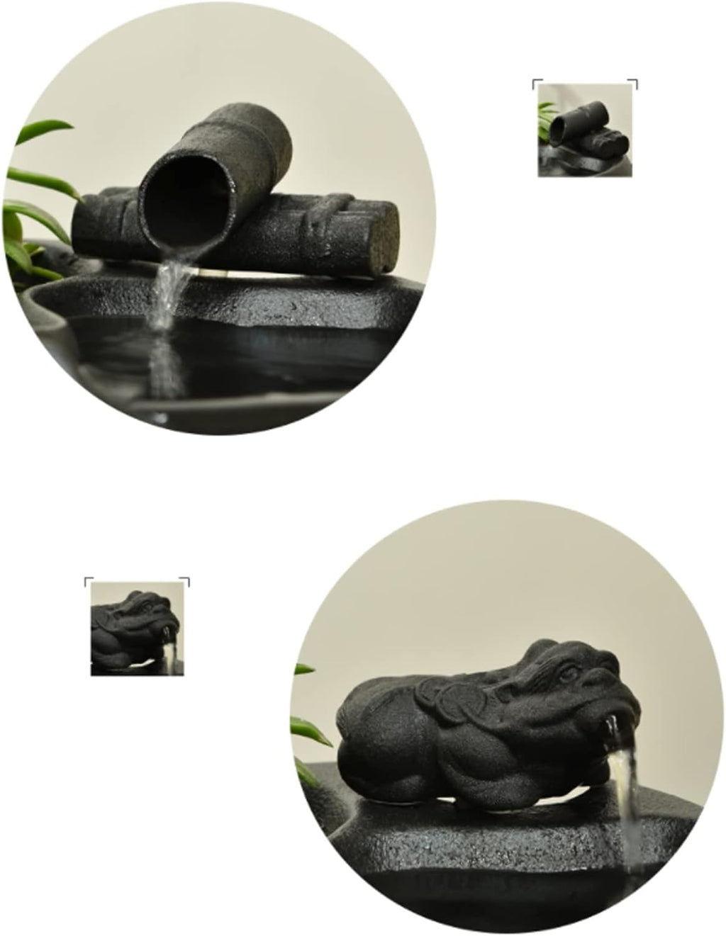 Tabletop Fountain Waterfall Ceramic Tabletop Fountain for Indoor and Outdoor Table Desk Office Patio Black Ceramic Fountain with Pumps and Wooden Base Indoor Waterfall Desktop Fountain (Color : B)
