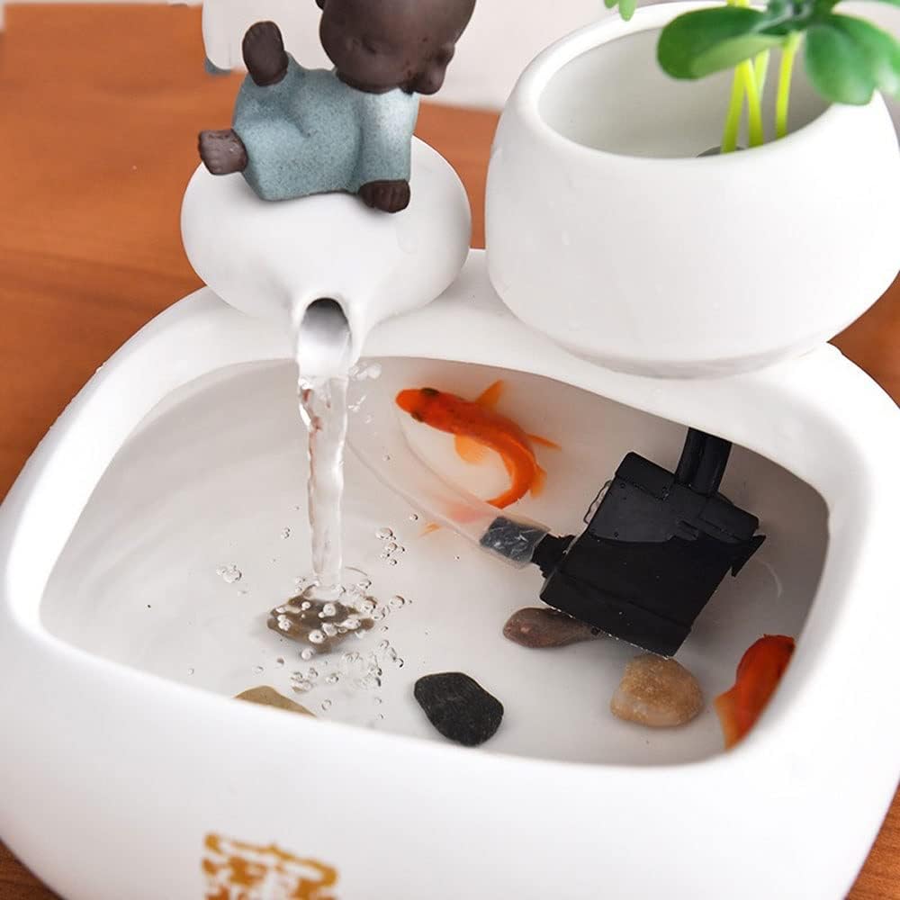 Tabletop Fountains Handmade Little Monk Water Fountain Ornaments Office Desktop Mini Fish Tank Waterscape Home Decoration Gifts Zen Meditation Indoor Waterfall,A