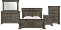 Pemberly Row Transitional Wood King Bedroom Set, Gray Finish, 5-Piece Collection with Mood Lighting Headboard, USB Ports, Hidden Nightstand Storage, Felt-Lined Top Drawers, Cedar Veneer Bottom Drawers