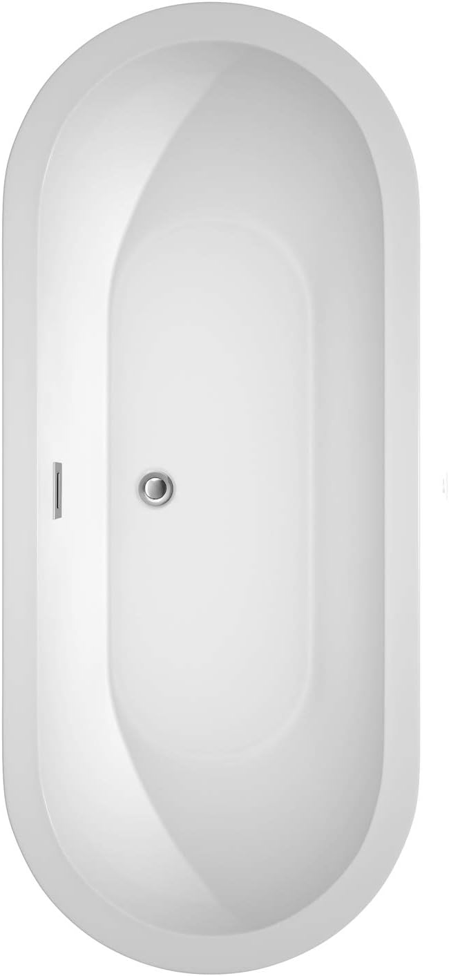 Soho 72 inch Freestanding Bathtub in White with Polished Chrome Drain and Overflow Trim