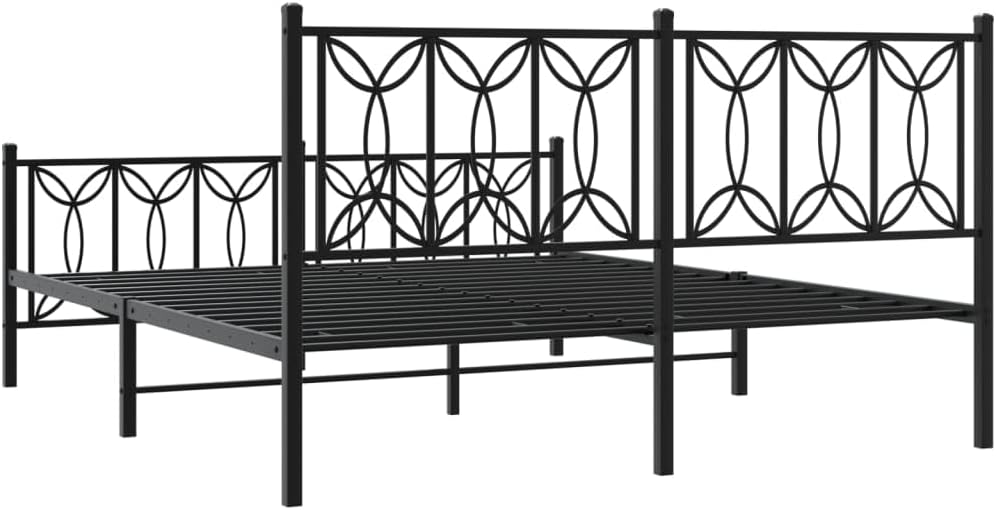 Queen Bed Frame Steel Platform Bed with Headboard and Footboard Black 59.1'x78.7' Metal Bedframe for Bedroom Furniture Durable Underbed Storage Space Mattress Foundation