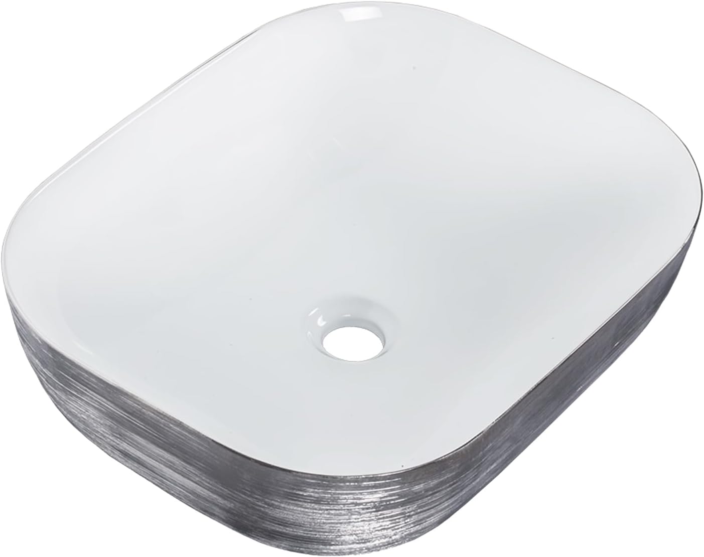 Strictly Sinks 19 Inch Bathroom Vessel Sink – Rectangular Silver & White Porcelain Countertop Bathroom Sink – Easy to Install Above Counter Luxurious Vessel Sink for Bathroom (19-3/4″ W x 16″ L x 6″H)