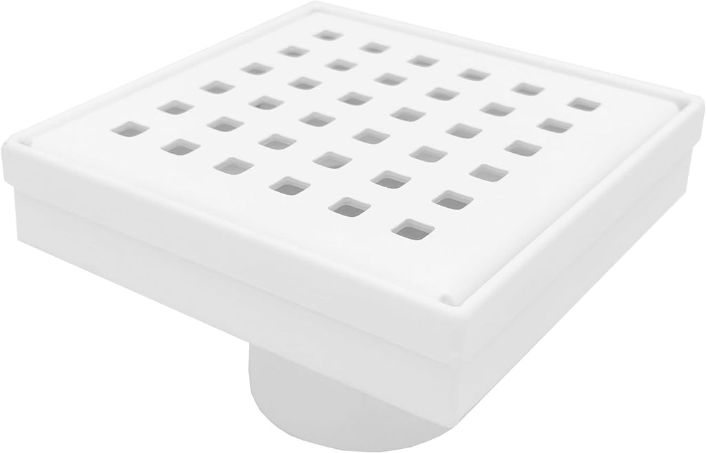 Generic CODA The Shower Drain Relocator Mover with SereneDrains Stainless Steel 4'' Square Shower Drain (Matte White Drain)