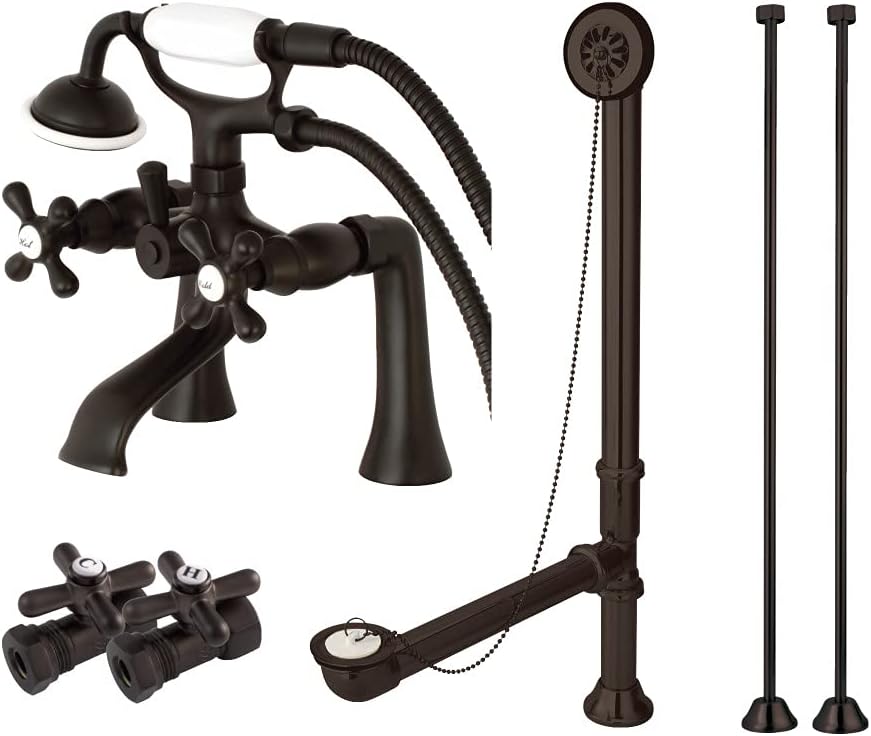 Kingston Brass CCK268ORB Vintage Deck Mount Clawfoot Tub Faucet Package, Oil Rubbed Bronze