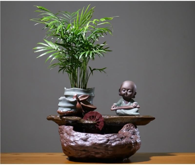 Tabletop Fountains Chinese Style Water Ornaments Circulating Water Flow Desktop Fountain Office Desktop Atomizing Humidifier Indoor Tabletop Water Fountain(A)