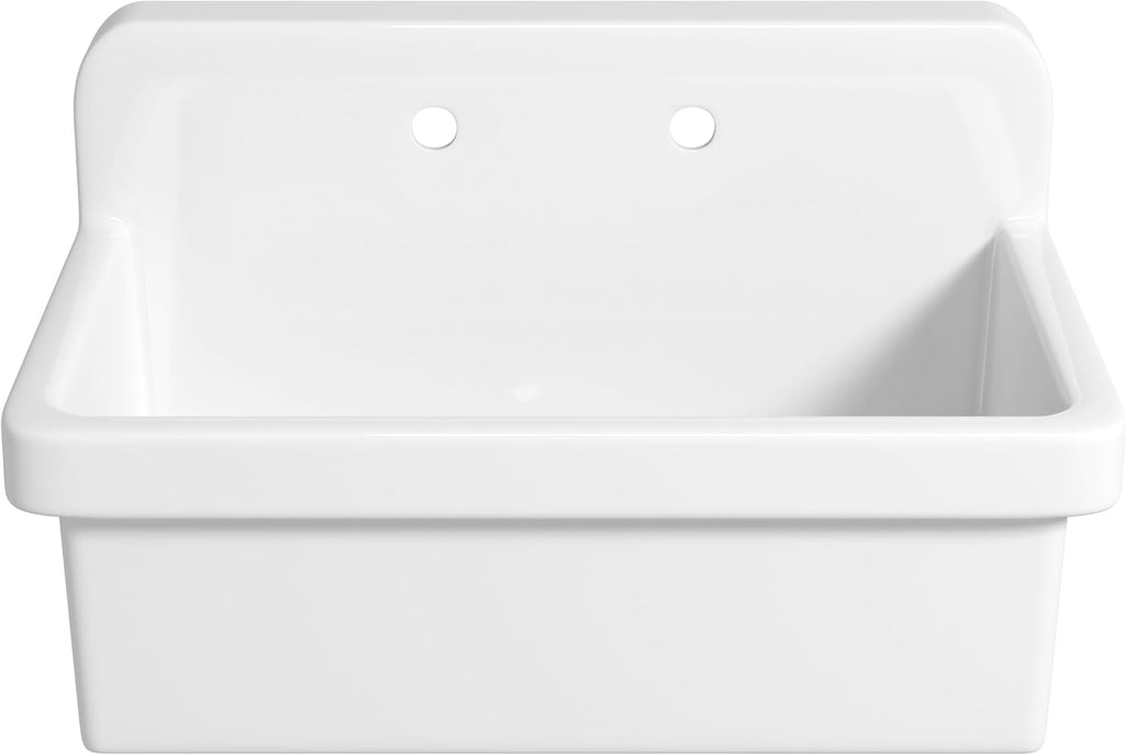 Eridanus 30 Inch Utility Sink, Wall Mount Laundry Sink, Modern Bathroom Basin, Farmhouse Kitchen Sink Drop-in, Floating Porcelain Ceramic Tub High Back for Garage, Washing Room, Workshop 30'x19'x17'