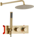Shower System Concealed, 2 Functions Brushed Gold Shower Set, 8in/10in/12in Shower Faucet Set, 304 Stainless Steel Round Rotatable Shower Head, Brass Body, Self-Cleaning