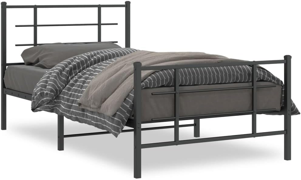 Metal Twin Bed Frame with Footboard Black 39.4'x78.7' Steel Platform Bed Base Underbed Storage Space for Bedroom Furniture