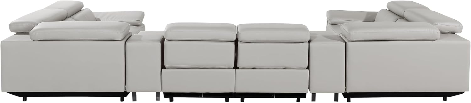 BlackJack Furniture Antonio 8 Piece U Shaped Power Reclining Sectional Sofa, Modular Couch with Top Grain Italian Leather, 4 Electric Recliners, USB & Wireless Chargers, Storage Console, Light Grey