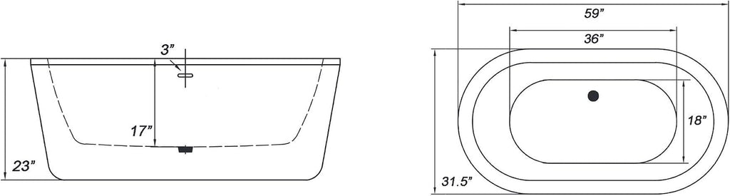 Carver Tubs - Vitality 59' - Modern White Freestanding Soaking Bathtub, With Oil Rubbed Bronze Center Drain - Classic Oval Acrylic Fiberglass Bath Tub - Deep Relaxing Soak - 59' L x 31.5' W x 23' H