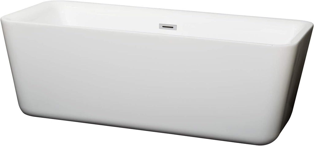 Emily 69 inch Freestanding Bathtub in White with Polished Chrome Drain and Overflow Trim