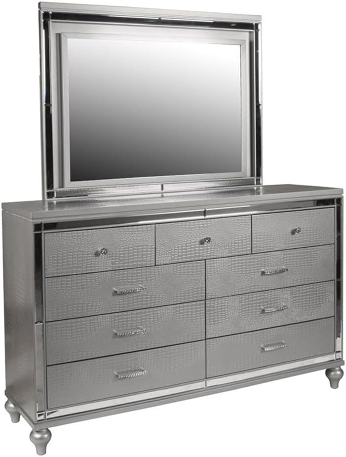 New Classic Valentine Furniture 5-Piece Solid Wood King Bedroom Set in Silver