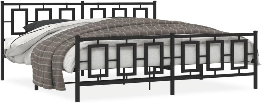 King Size Metal Bed Frame with Footboard Black Steel Platform Bed Frame Heavy-Duty Underbed Storage Space Sturdy Bedframe for Bedroom Furniture