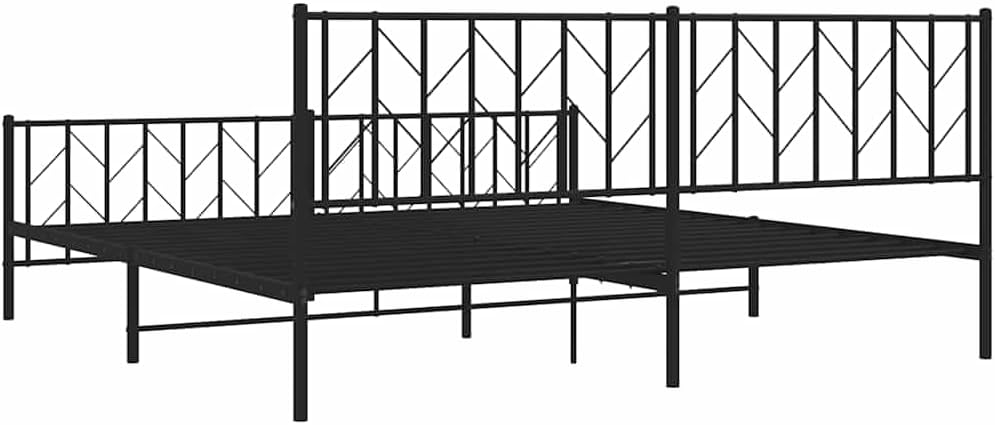Metal Bed Frame with Footboard Black 76'x79.9' King Platform Steel Frame Sturdy Storage Space Under Bed for Bedroom Furniture