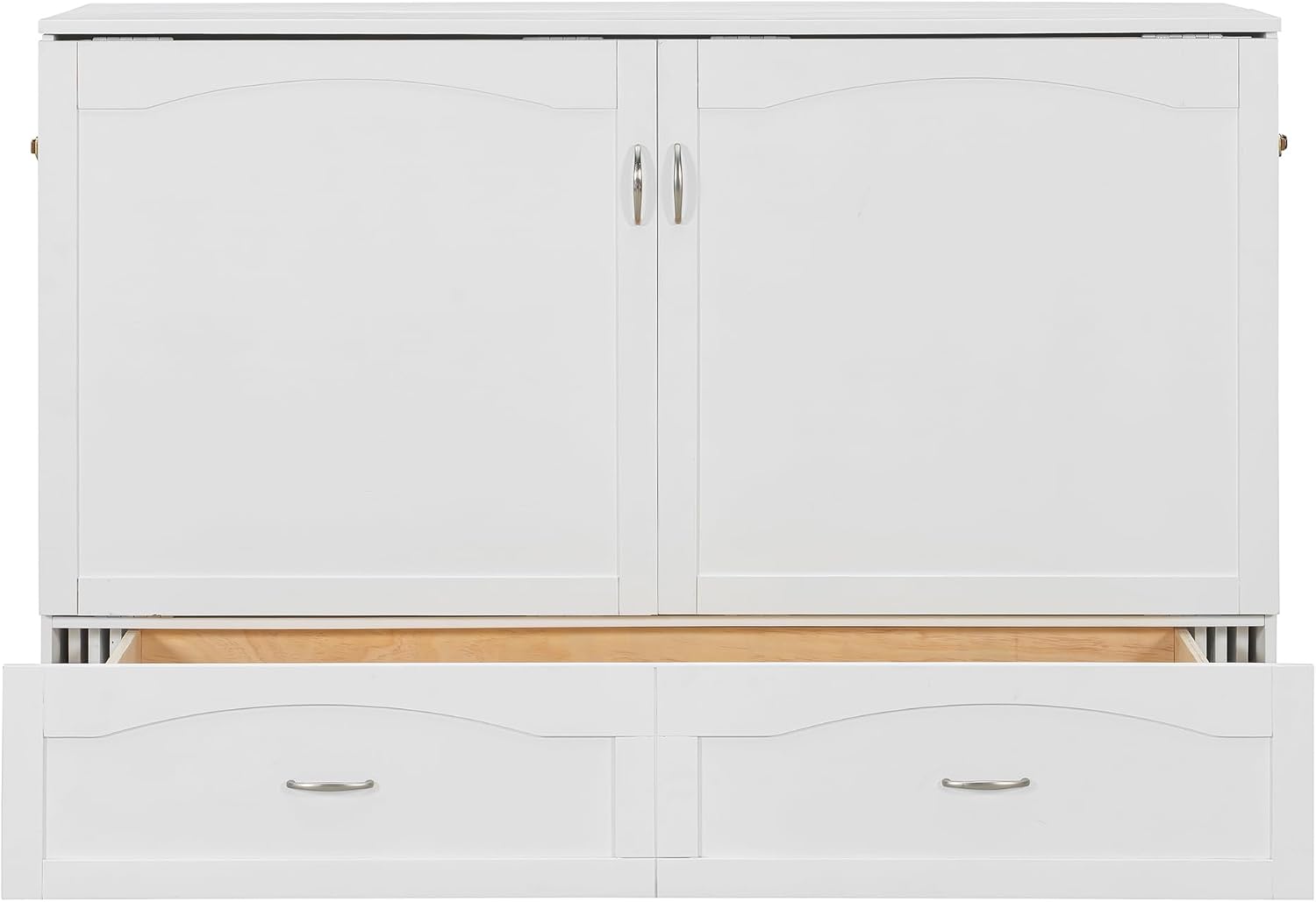 Merax Queen Size Murphy Bed Wall Bed with Drawer and a Set of Sockets & USB Ports, Pulley Structure Design, White