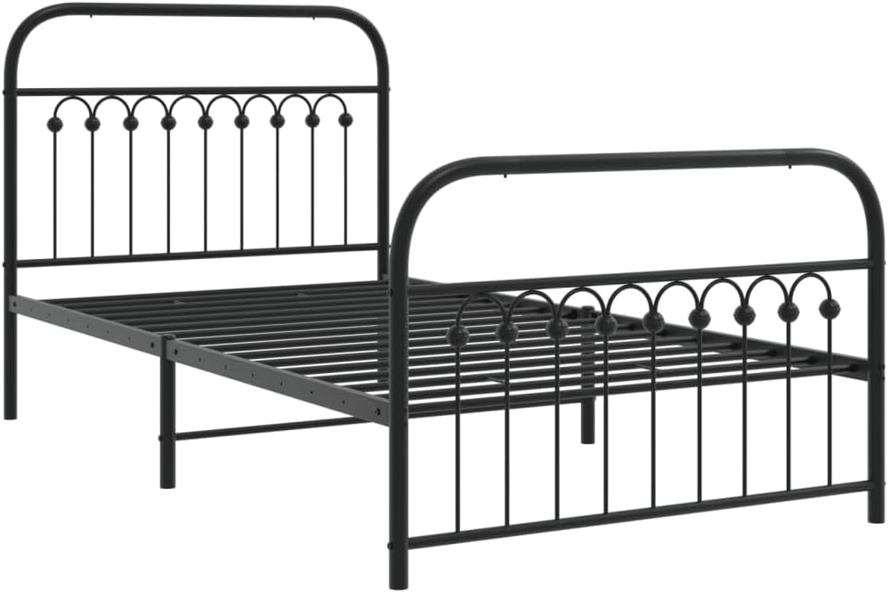 Twin Bed Frame Black Steel Platform Style 39.4x78.7 Inch Single Bed Frame with Headboard and Footboard for Bedroom