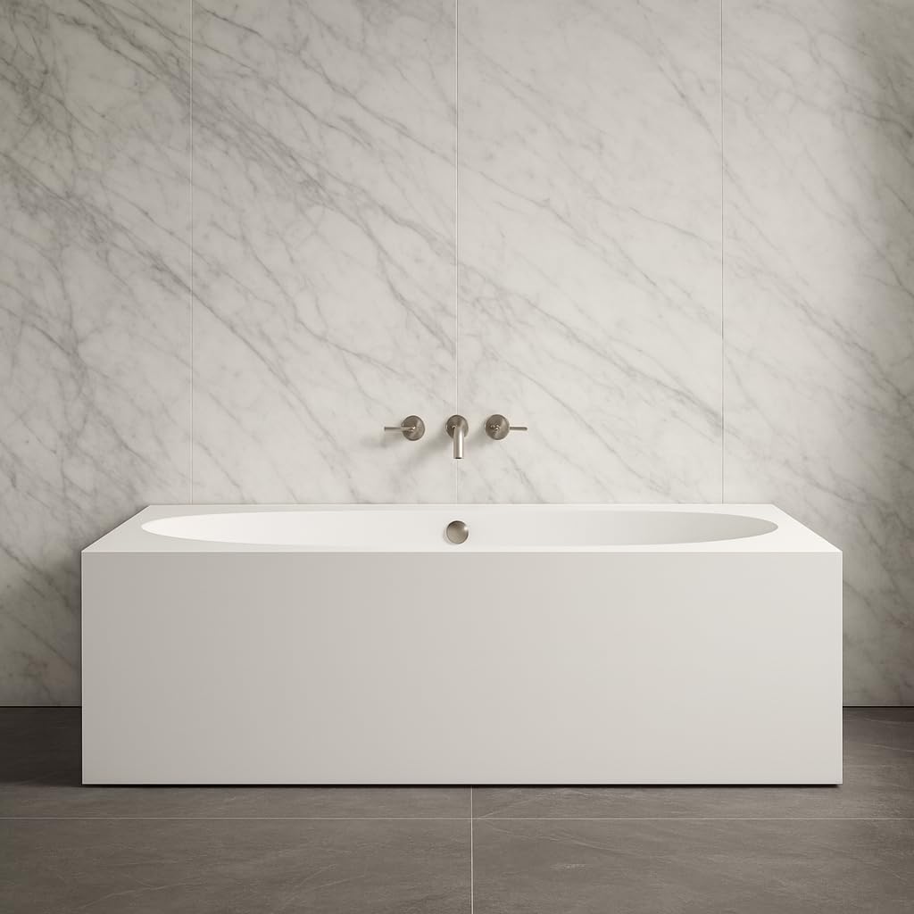 Carver Tubs - Aphrodite 67' - Modern White Minimalist Freestanding Soaking Bathtub, w/Chrome Drain, Rectangle Spacious Acrylic Fiberglass Oval Interior Tub, Deep Relaxing Soak, 67'L x 31.5'W x 23'H