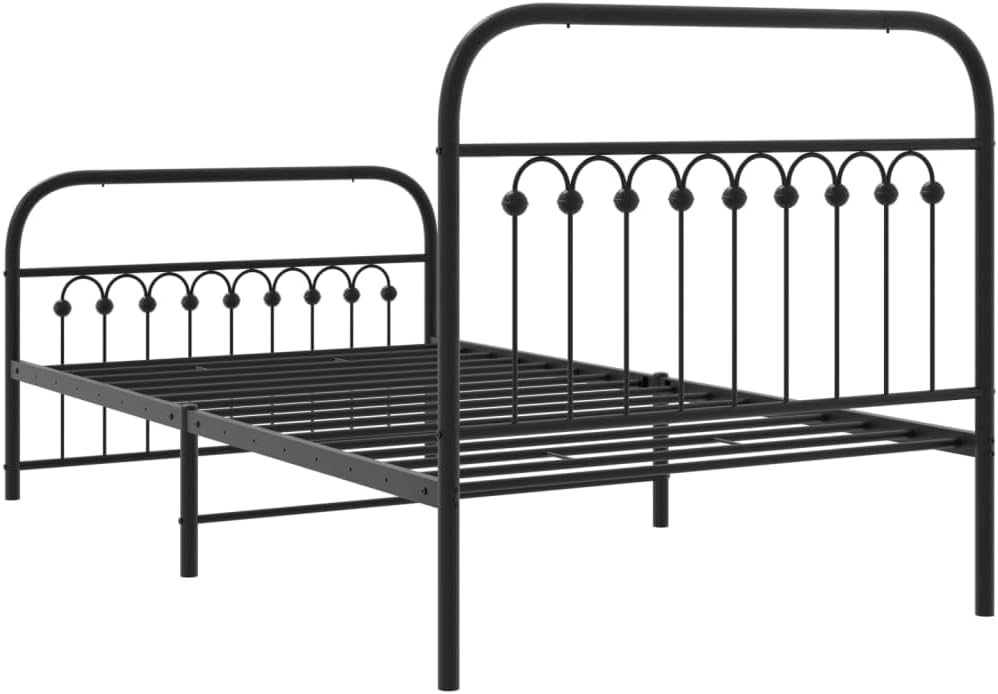 Twin Bed Frame Black Steel Platform Style 39.4x78.7 Inch Single Bed Frame with Headboard and Footboard for Bedroom