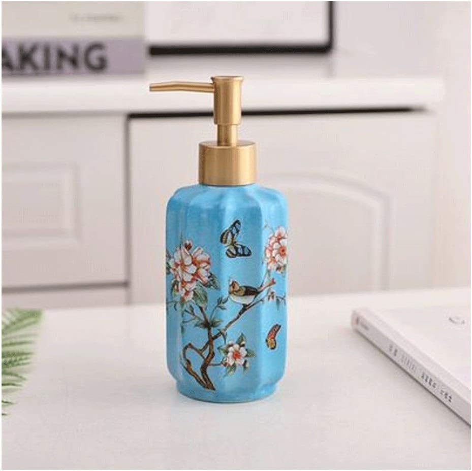 Soap Dispensers Dispenser for Bathroom Kitchen Countertop Lotion and Liquid Ceramic Pump 350ml/11.8 Oz 2.5 X 7.4 in Accessories (Color : Dark Green) (Beige One Size)