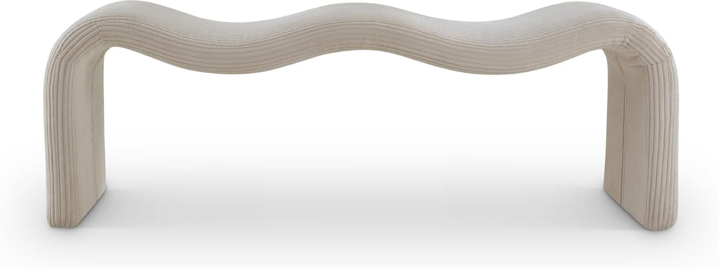 Meridian Furniture 22097Beige Willow Collection Modern | Contemporary Bench with Soft Beige Microsuede Corduroy Fabric, Iron Metal Inner Frame, 56.5' W x 18' D x 19' H, Beige