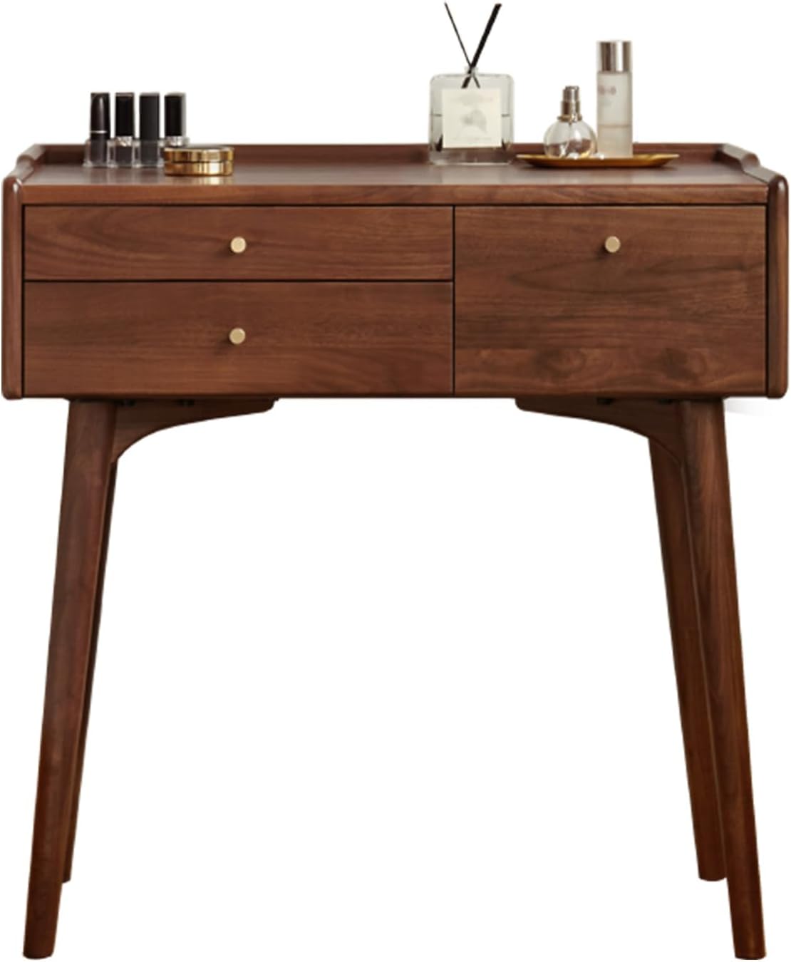 YESWOOD Small Vanity Desk, North America Black Walnut Wood Dressing Table with Drawer Divider, Study Desk and Vanity Desk for Bedroom, Walnut Color, 31' D x 18' W x 32' H (Only Vanity Table)