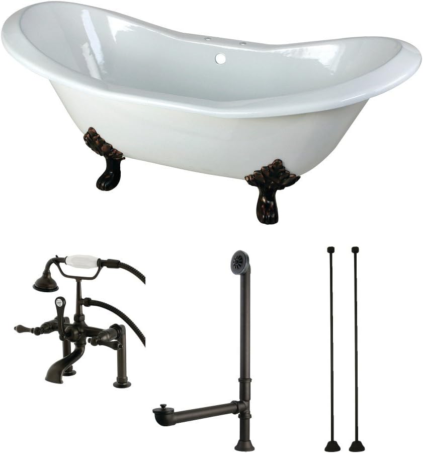 Kingston Brass KCT7D7231C5 Aqua Eden Tub with Faucet Drain/Lines Combo 72-1/16' x 30-7/8' x 30-5/16' White/Oil Rubbed Bronze