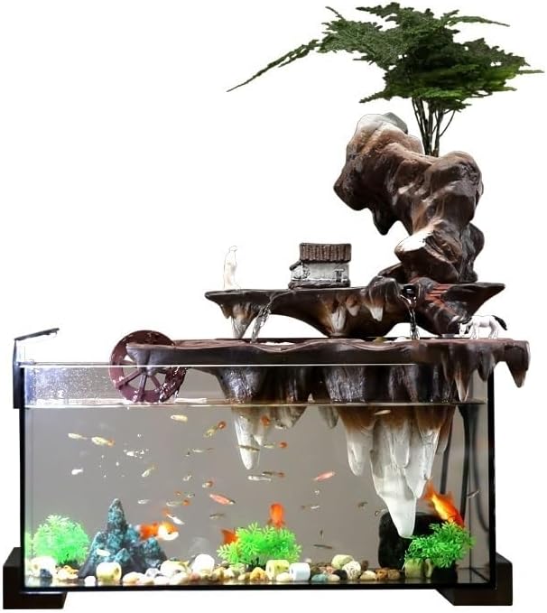 Tabletop Fountains Fish Tank Living Room Water Flow Ornaments Circulating Water Wheel Office Decoration Porch Landscaping Rockery Humidifier Table Top Fountains Indoor(A)