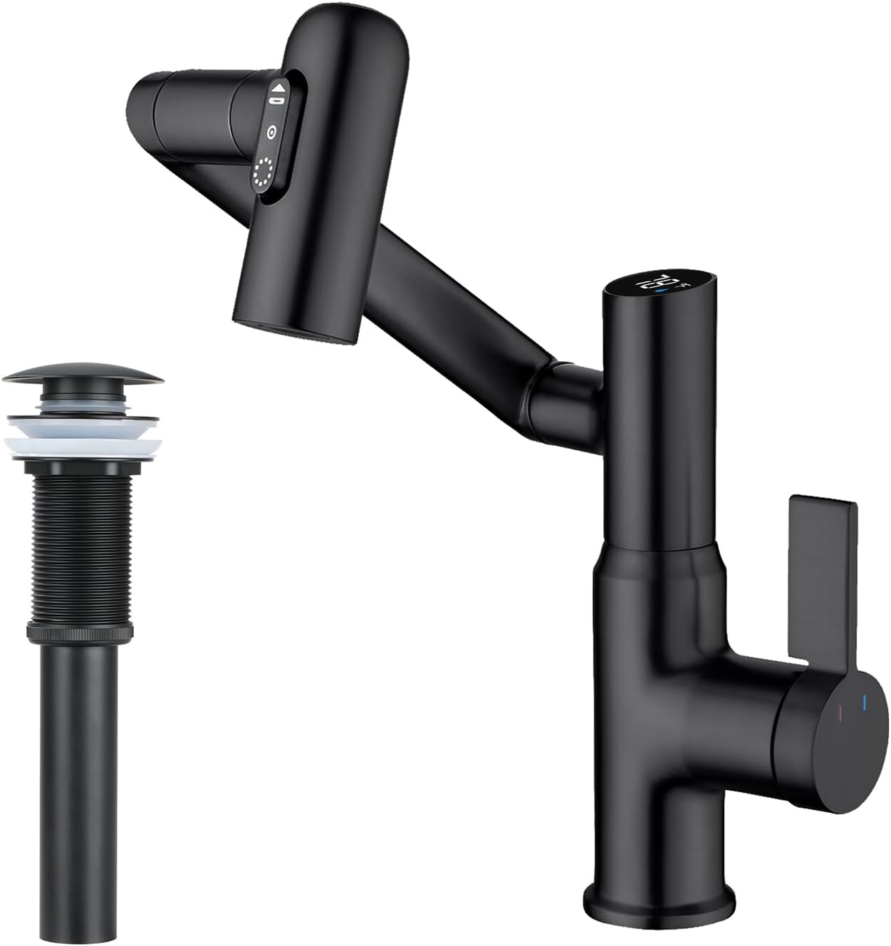 Lefton Rotatable Bathroom Faucet BF2204 with Pop-up Bathroom Sink Drain Stopper Without Overflow D01 (Contemporary, Matte Black)