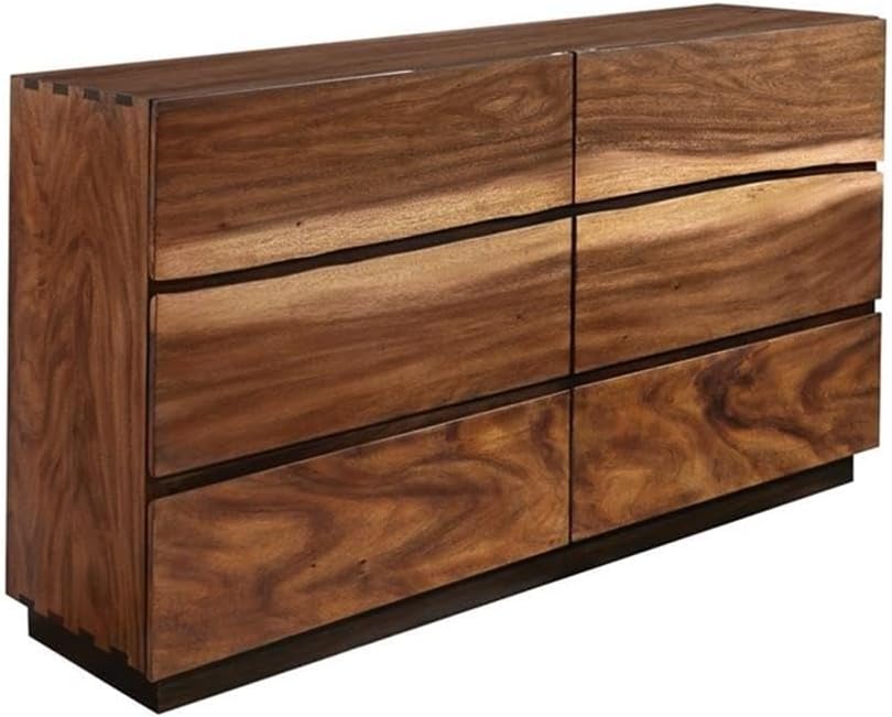 MAKLAINE 5-Piece Wood Eastern King Bedroom Set, Smokey Walnut Finish, Includes Bed with Platform Design, Nightstand, Dresser with Mirror, Chest, Mahogany and Veneer Construction, Modern Master
