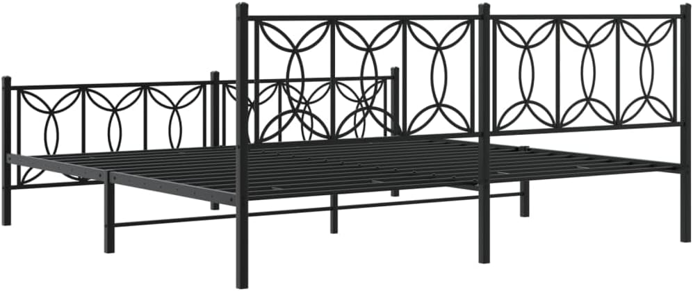Metal Bed Frame with Footboard Black 76'x79.9' King Steel Platform Bed Frame Heavy Duty Bedframe with Storage Space Underneath for Bedroom Furniture