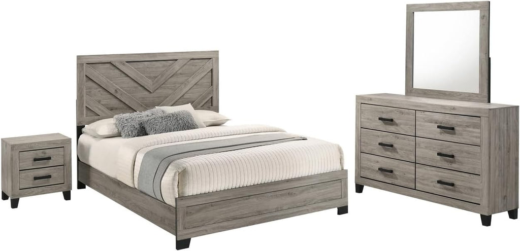 Furniture Rustic Charm Bedroom Set with Chevron Panel Headboard