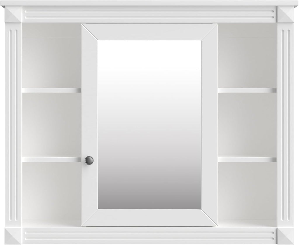 Merax Medicine Cabinet with Mirror, Wall Mount Bathroom Cabinet 35' x 28' Over Toilet Storage Cabinet Organizer with Door and Open Shelves, Mirrored Bathroom Wall Cabinet