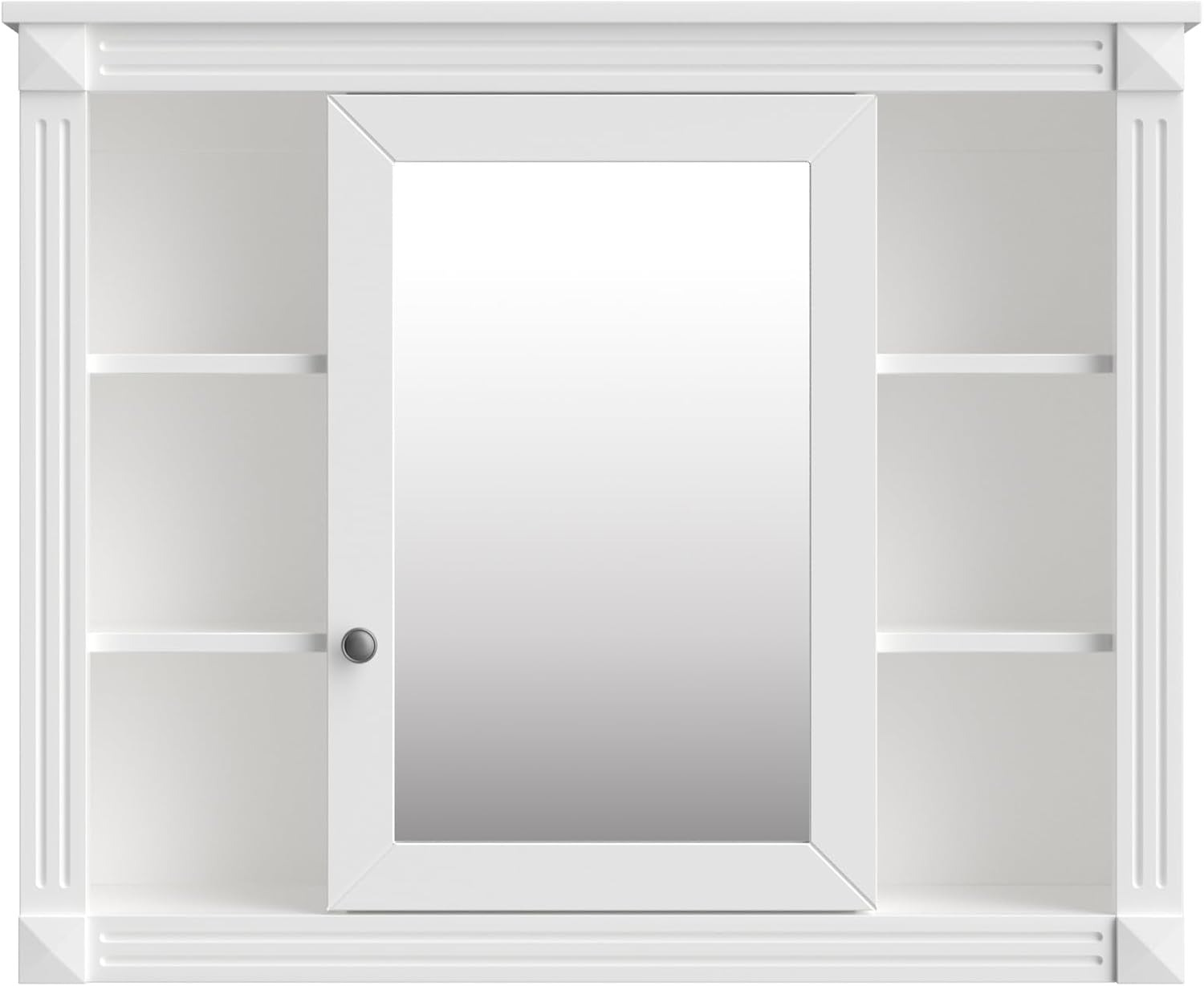 Merax Medicine Cabinet with Mirror, Wall Mount Bathroom Cabinet 35' x 28' Over Toilet Storage Cabinet Organizer with Door and Open Shelves, Mirrored Bathroom Wall Cabinet