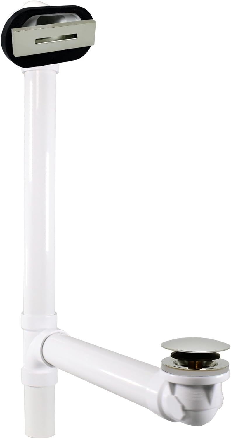 Westbrass D493244LD-4-05 19' Bath Waste Assembly with Tip-Toe Drain Plug and Linear Overflow Faceplate - Sch. 40 PVC, Polished Nickel (4-Pack)