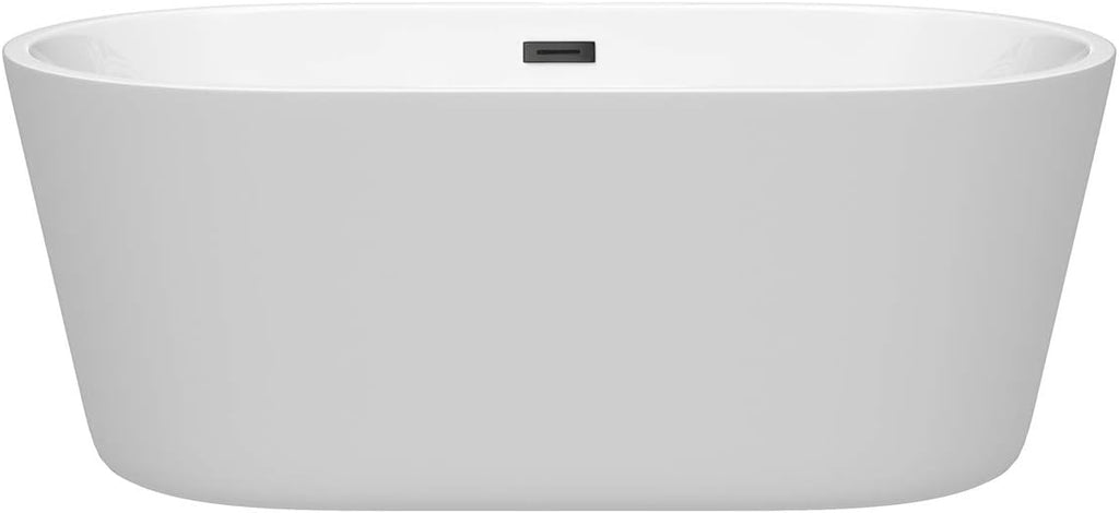 Carissa 60 Inch Freestanding Bathtub in White with Matte Black Drain and Overflow Trim