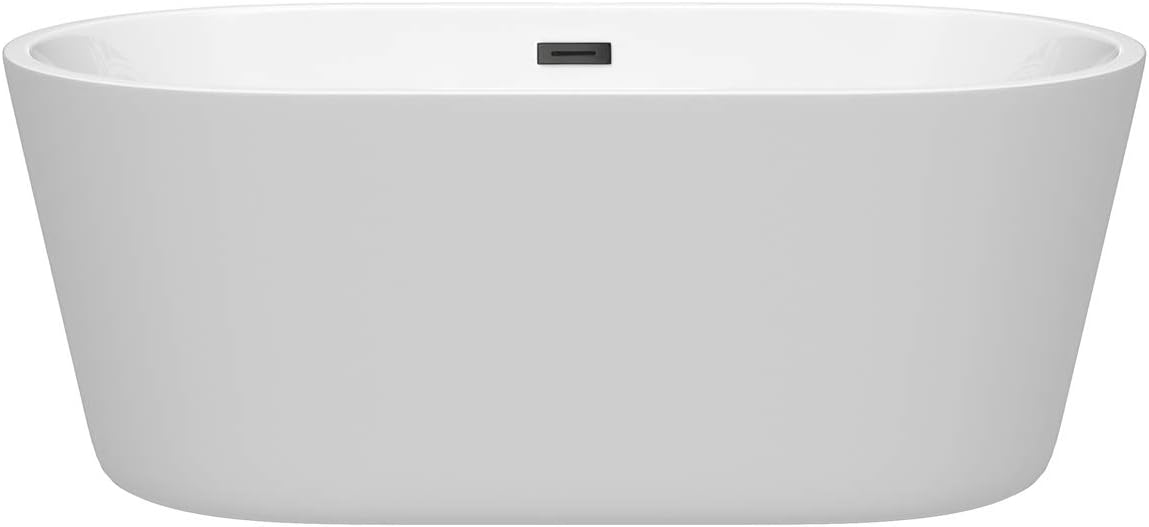 Carissa 60 Inch Freestanding Bathtub in White with Matte Black Drain and Overflow Trim