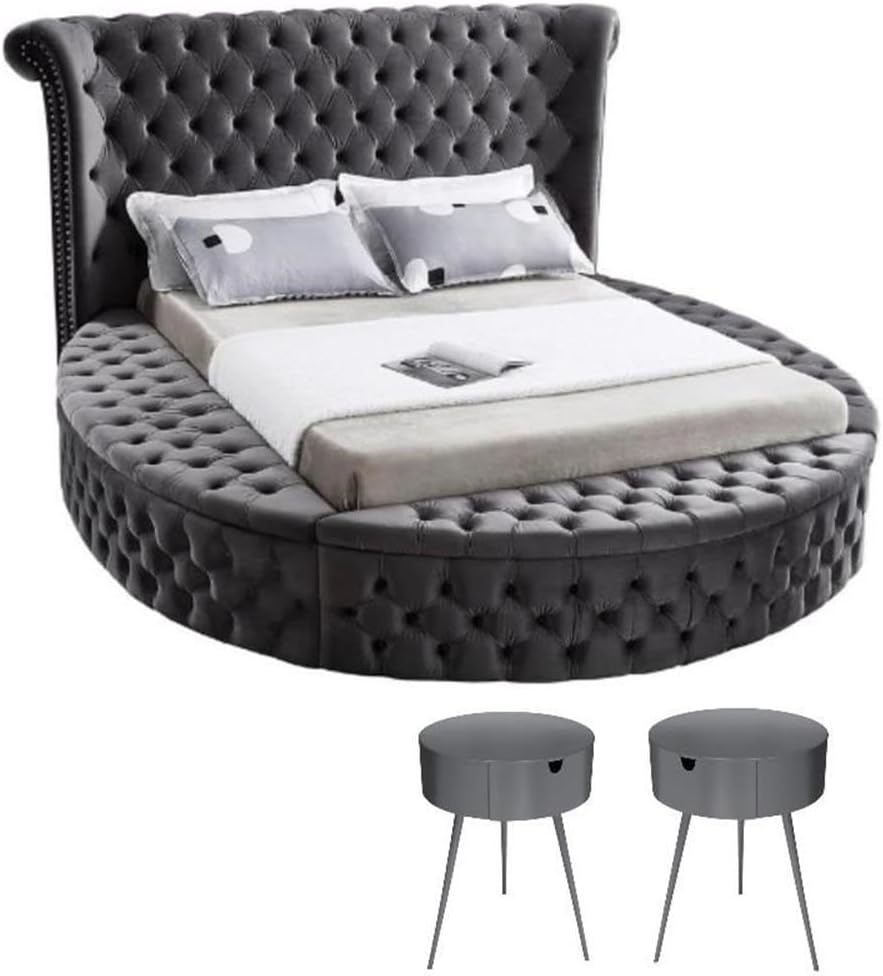 Home Square 3-Piece Set with Luxus Gray Velvet Queen Bed & 2 Bali Nightstands