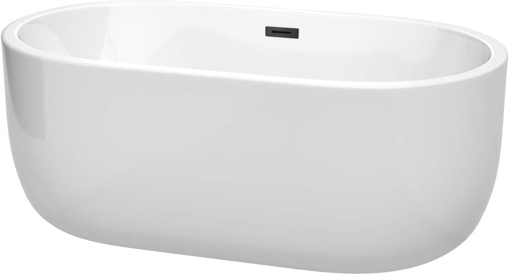 Juliette 60 Inch Freestanding Bathtub in White with Matte Black Drain and Overflow Trim
