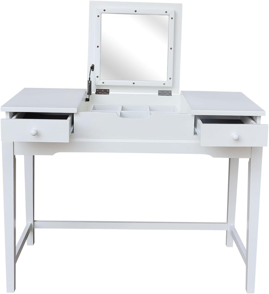 International Concepts Solid Wood Vanity Table with Bench in White