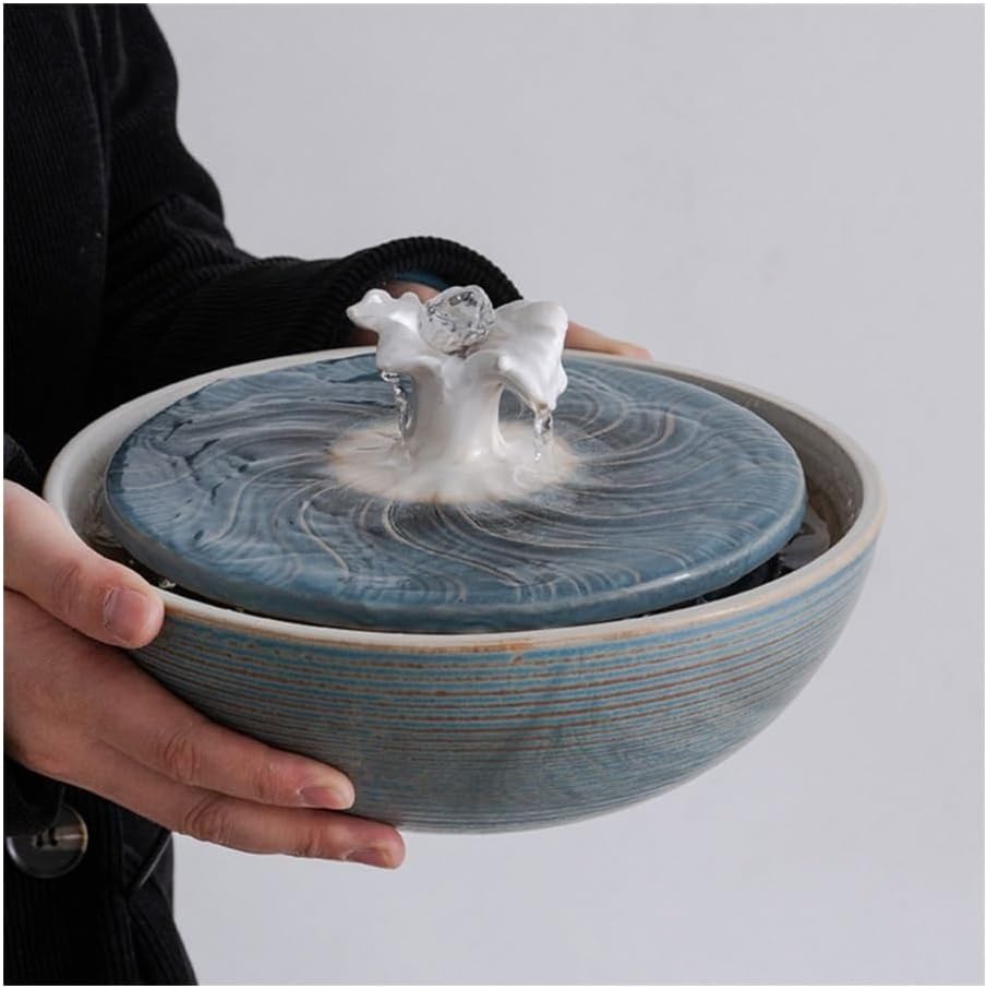 Table Top Water Fountain Indoor, Modern Ceramic Tabletop Fountain - Minimalist Zen Waterfall Decor for Home Office Home Decor(Brown)