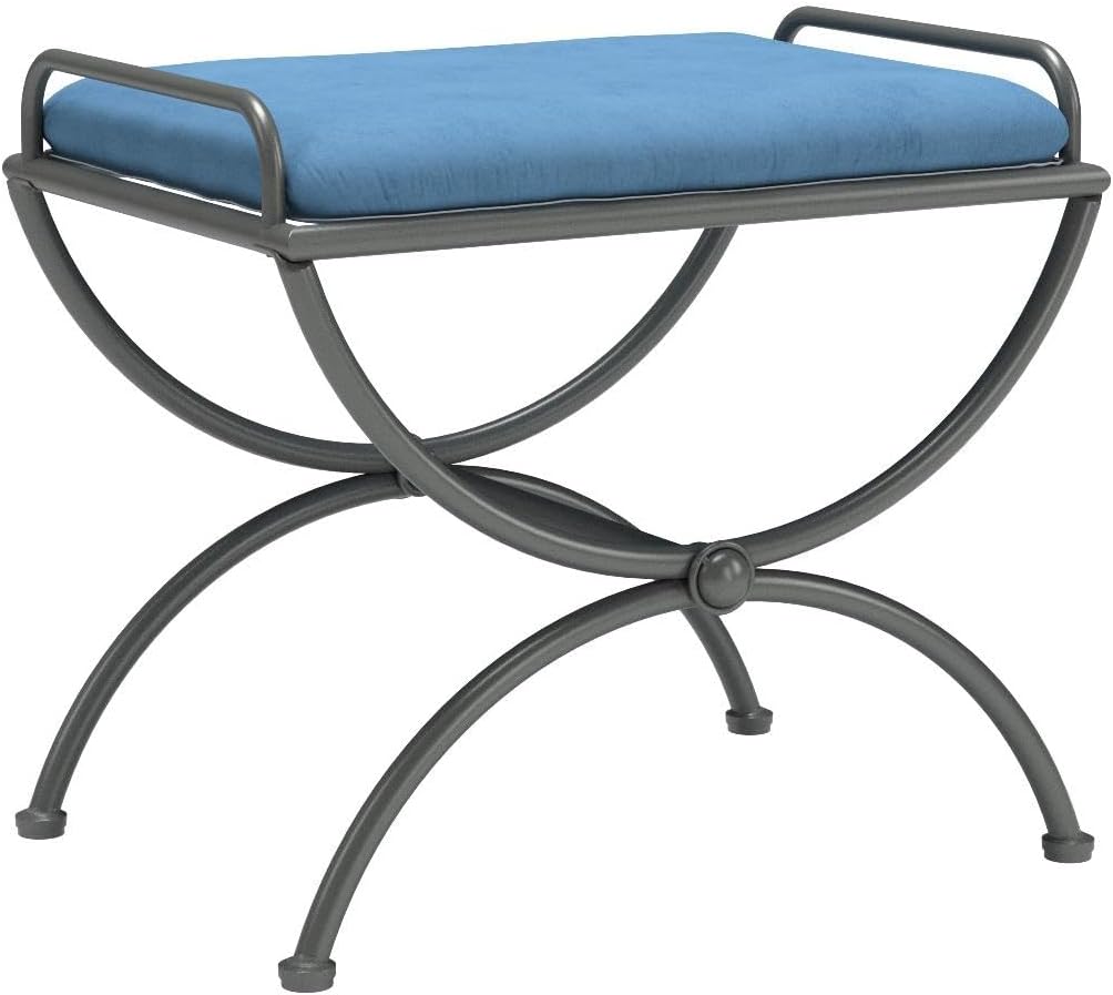 International Caravan Iron Vanity Stool with Microsuede Cushion, Indigo