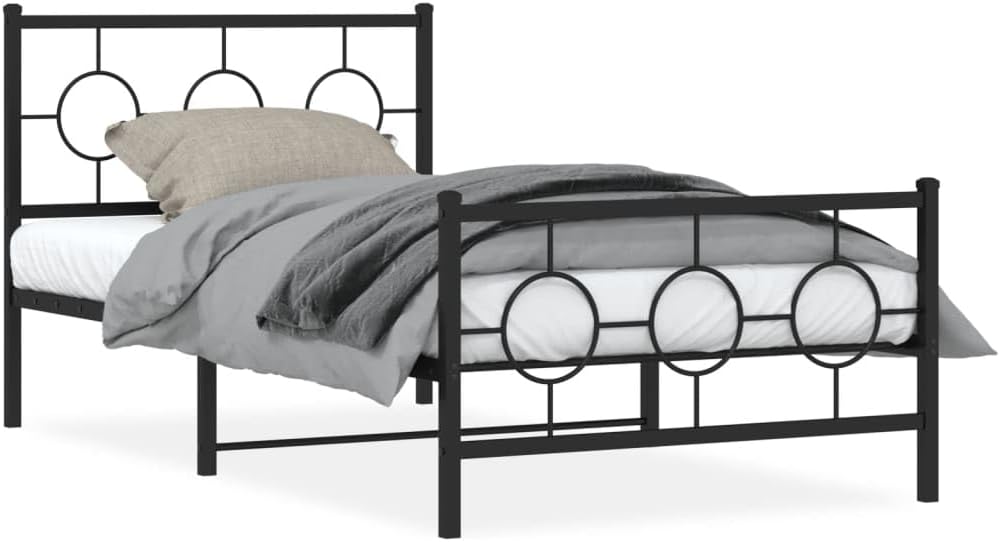 Metal Bed Frame with Footboard Queen/Twin Size Platform Bed Frame Black Sturdy Steel Construction Underbed Storage Space for Bedroom Furniture Guest Room
