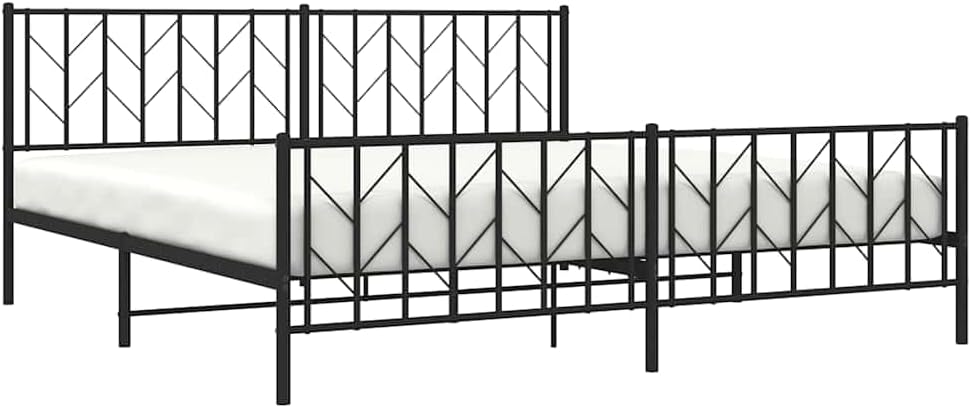Metal Bed Frame with Footboard Black 76'x79.9' King Platform Steel Frame Sturdy Storage Space Under Bed for Bedroom Furniture