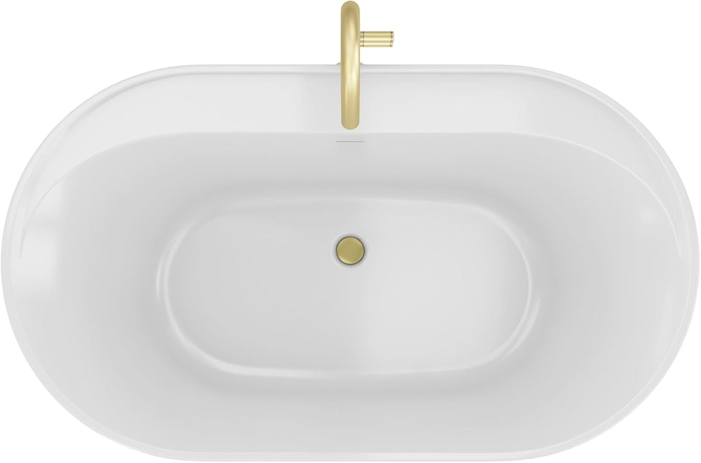 DreamLine Essence 65 3/8 inch L x 36 1/4 inch W x 23 5/8 inch H Freestanding Acrylic Bathtub with Brushed Brass Drain