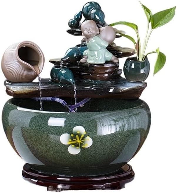 Tabletop Fountains Ceramic Fish Tank with Circulating Water Feature, Landscape Goldfish with Lily Pot(Large)