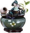 Tabletop Fountains Ceramic Fish Tank with Circulating Water Feature, Landscape Goldfish with Lily Pot(Large)