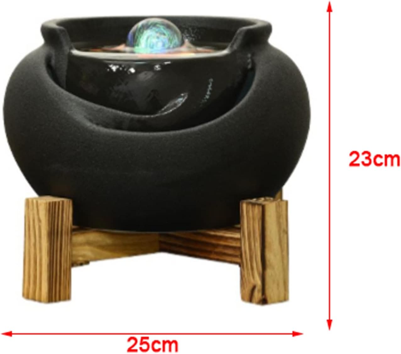 Desktop Fountain Ceramic Tabletop Fountain Home Decor Office Patio Pot for Indoor Use, Black